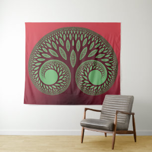 Tapisserie Arbre Spirituel Fantaisiste Rouge et Ve