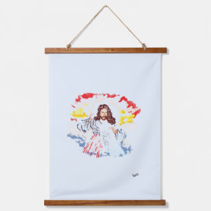 Tapisserie aus Holz : Jesus Christus Wandteppich Mit Holzrahmen