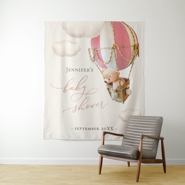 Tapisserie Ballons Ours Rose (En situation)