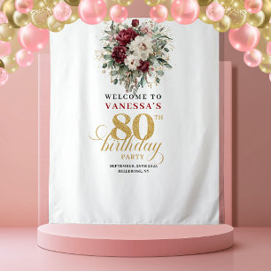 Tapisserie Boho Bourgogne Blush 80e Anniversaire