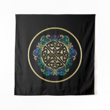 Tapisserie celtique noire de mur de mandala de