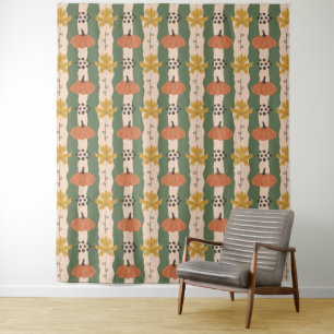 Tapisserie Citrouille et Motif feuille dessinée à 