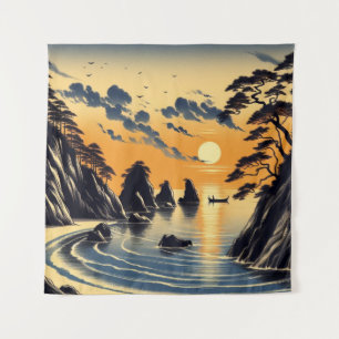 Tapisserie Coucher de soleil Océan Japonais Plage