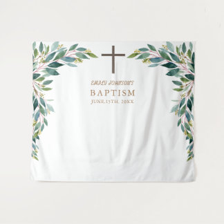 Tapisserie d'affiche de baptême de verdure d'événe