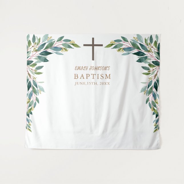 Tapisserie d'affiche de baptême de verdure d'événe (Devant (Horizontal))