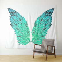 Tapisserie d'ailes d'angle bleu-vert