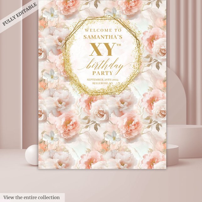 Tapisserie d'anniversaire à l'aquarelle dorée rose (Stylish Blush Gold Watercolor Birthday Tapestry

)
