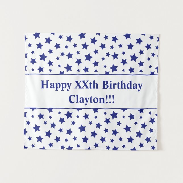 Tapisserie d'anniversaire Blue Stars avec message (Devant (Horizontal))