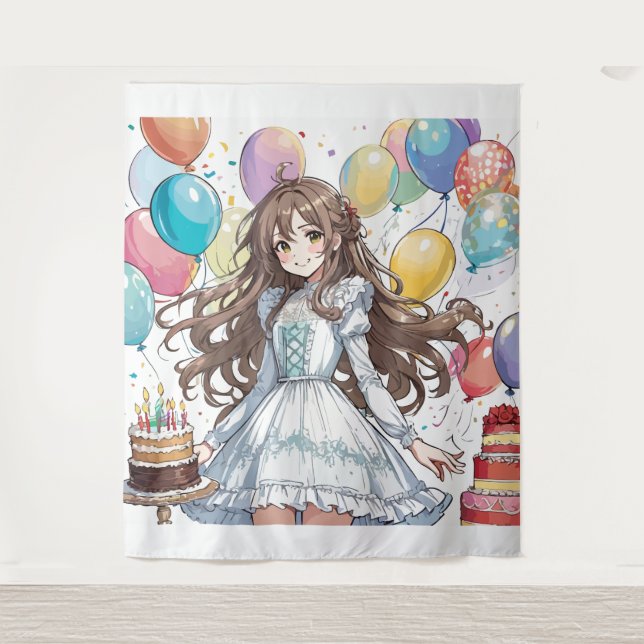 Tapisserie d'anniversaire de fille d'anime (Devant)