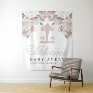 Tapisserie de baby shower Carousel Bienvenue Bébé