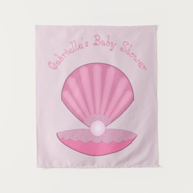 Tapisserie de Baby Shower Fille Rose Coquille d'hu (Devant)