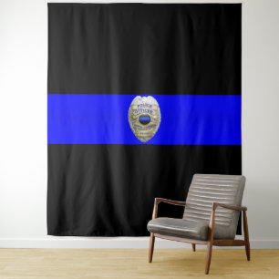 Tapisserie de badge mince en ligne bleue