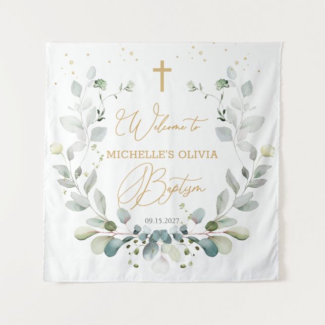 Tapisserie de baptême de bébé Croix de verdure d'e (Devant)