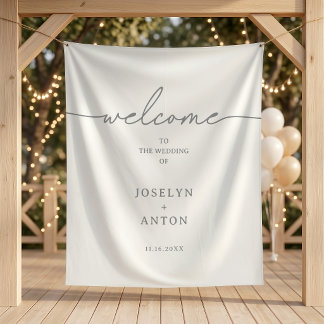 Tapisserie de bienvenue de mariage gris calligraph
