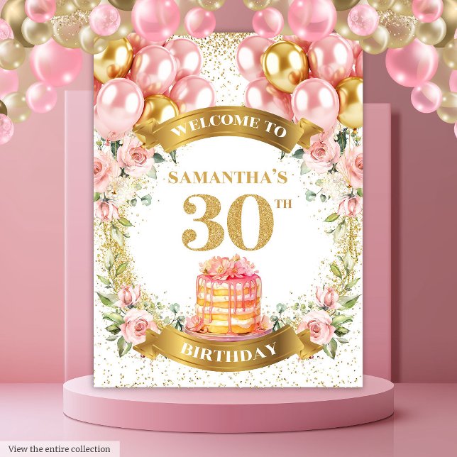 Tapisserie de célébration dorée rose pour les 30 a (Sweet 30th Birthday Blush Gold Celebration Tapestry)