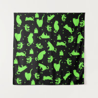 Tapisserie de chats de cuisine noir et vert