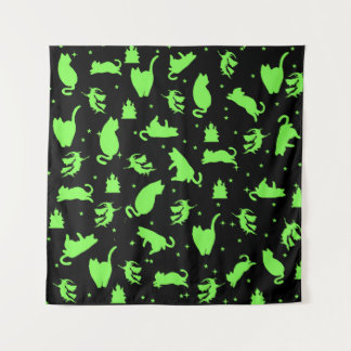 Tapisserie de chats de cuisine noir et vert