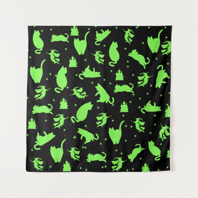 Tapisserie de chats de cuisine noir et vert (Devant)