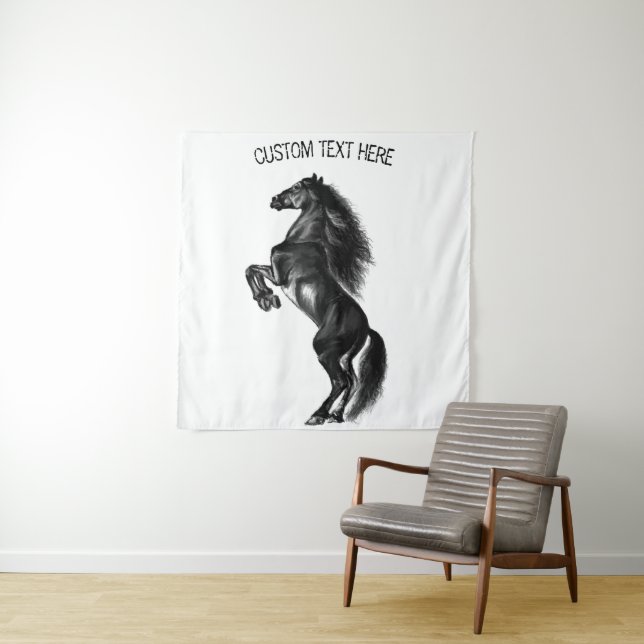 Tapisserie de Cheval Noir avec texte personnalisé (En situation)
