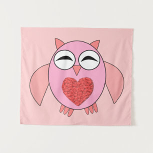 Tapisserie de chouette au cœur d'amour rose