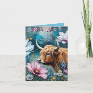 Tapisserie de Cosmos couleur vache Highland