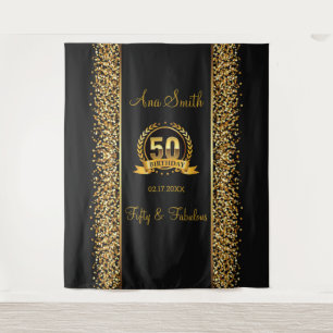 Tapisserie de fête d'anniversaire 50 ans or et noi