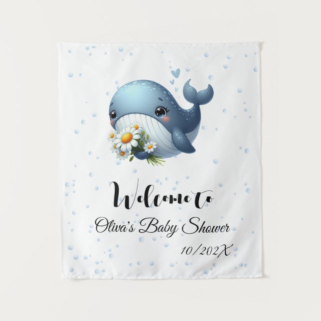 Tapisserie de fête de bébé baleine bébé mignonne (Devant)