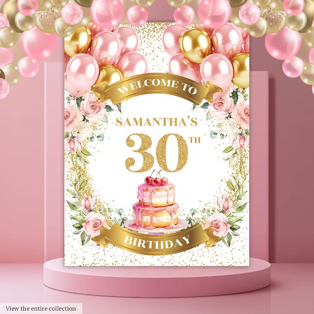 Tapisserie de fête dorée rose pour un charmant 30e (Charming 30th Birthday Blush Gold Party Tapestry)