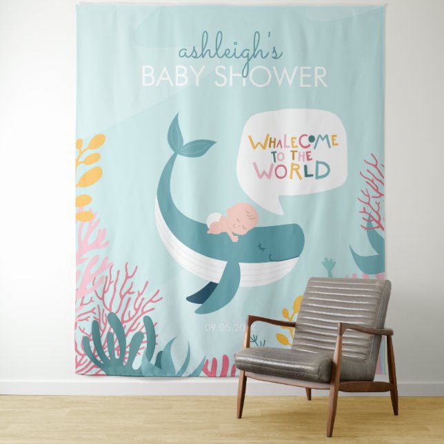 Tapisserie de fête prénatale Bébé Baleine Mignon (En situation)