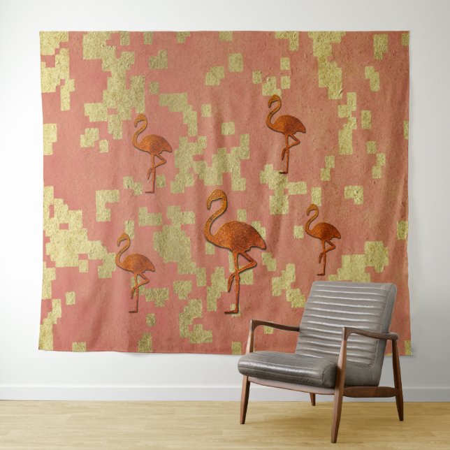 Tapisserie de Flamants roses roses rustiques (En situation (horizontale))