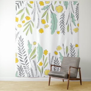 Tapisserie de la menthe de Sprigs doux jaune et gr
