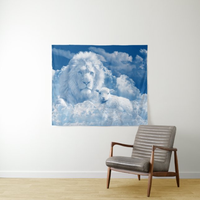 Tapisserie de lion et d'agneau (En situation (horizontale))