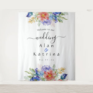 Tapisserie de mariage Bold Wildflower Bleu Rose Pê