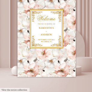 Tapisserie de mariage florale rose poudré doré cla