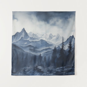 Tapisserie de montagne d'encre bleue robuste