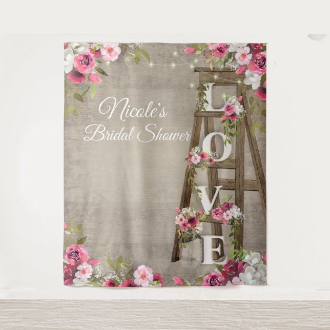 Tapisserie de Noces Rustique à Échelle Florale Ros (Devant)