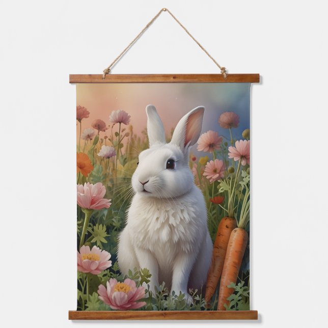 Tapisserie de patchs de lapin et de carottes en fl (Recto)