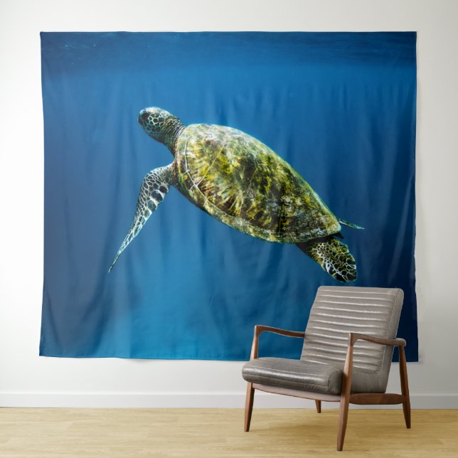 Tapisserie de tortues de mer bleu (En situation (horizontale))