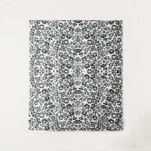 Tapisserie-Decke mit schwarz-weißer Blume. Wandteppich