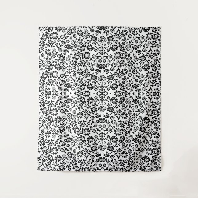 Tapisserie-Decke mit schwarz-weißer Blume. Wandteppich (Vorderseite)