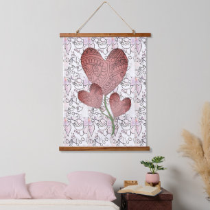 Tapisserie - Design mit drei Herzen Wandteppich Mit Holzrahmen