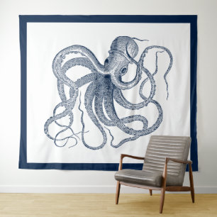 Tapisserie d'illustration de poulpe bleue