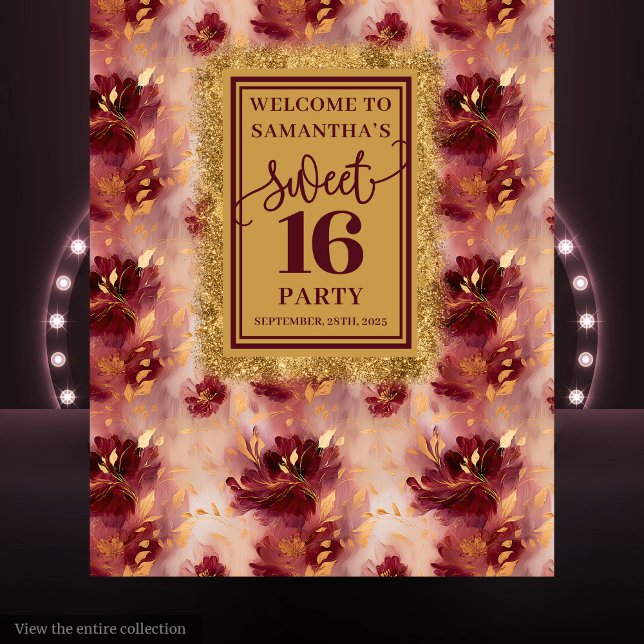 Tapisserie d'or chic Sweet sixteen Brousse Bourgog (Chic Sweet Sixteen Blush Burgundy Gold Tapestry)