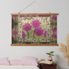 Tapisserie - Drei rosa Blumen Wandteppich Mit Holzrahmen