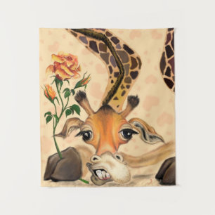 Tapisserie drôle Giraffé romantique avec Rose