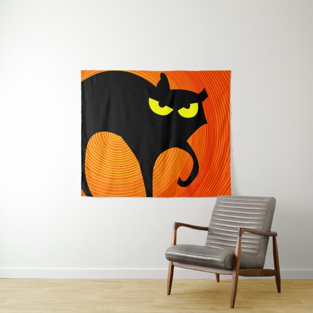 Tapisserie éffrayante Halloween Chat noir (En situation (horizontale))