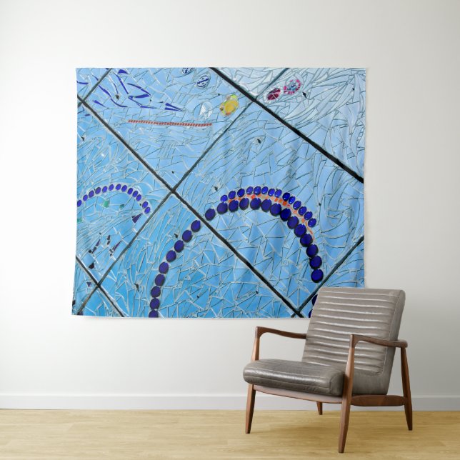 Tapisserie en mosaïque bleue Abstraite (En situation (horizontale))