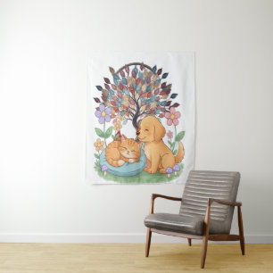 Tapisserie fantaisiste de chien et de chat – Prome