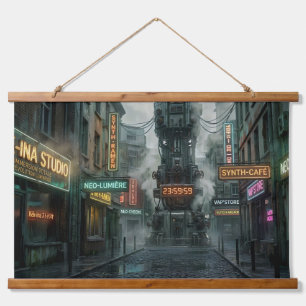 Tapisserie Gasse Megalopole Cyberpunk Neon Wandteppich Mit Holzrahmen