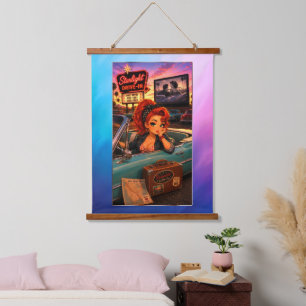 Tapisserie Ginger Chibi Rockabilly Morgendämmerung Wandteppich Mit Holzrahmen
